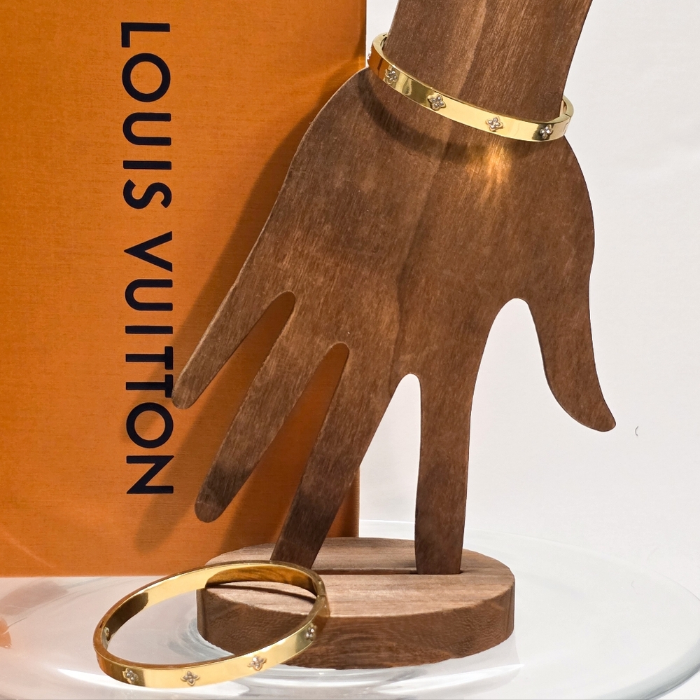 Thin Hinged Gold Bracelet With Crystal Accents Designer Style Fashion Jewelry